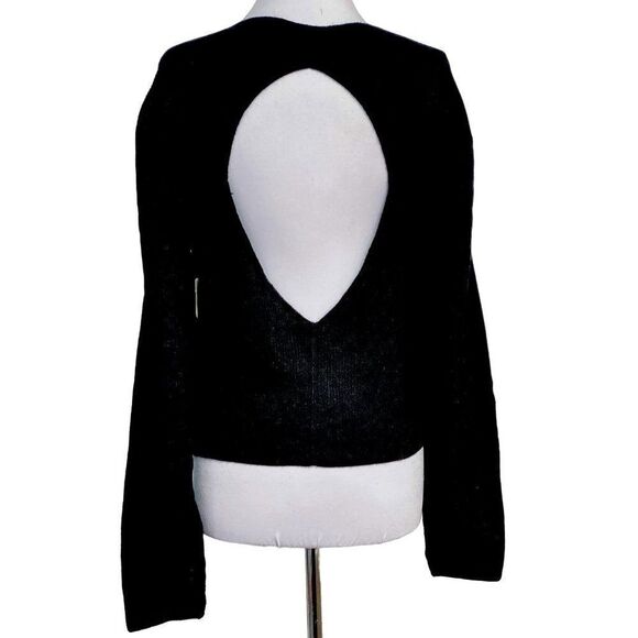 Free People Saffron Black Open Back Sweater Sz L Ribbed Knit Long Sleeves NEW - Picture 2 of 9